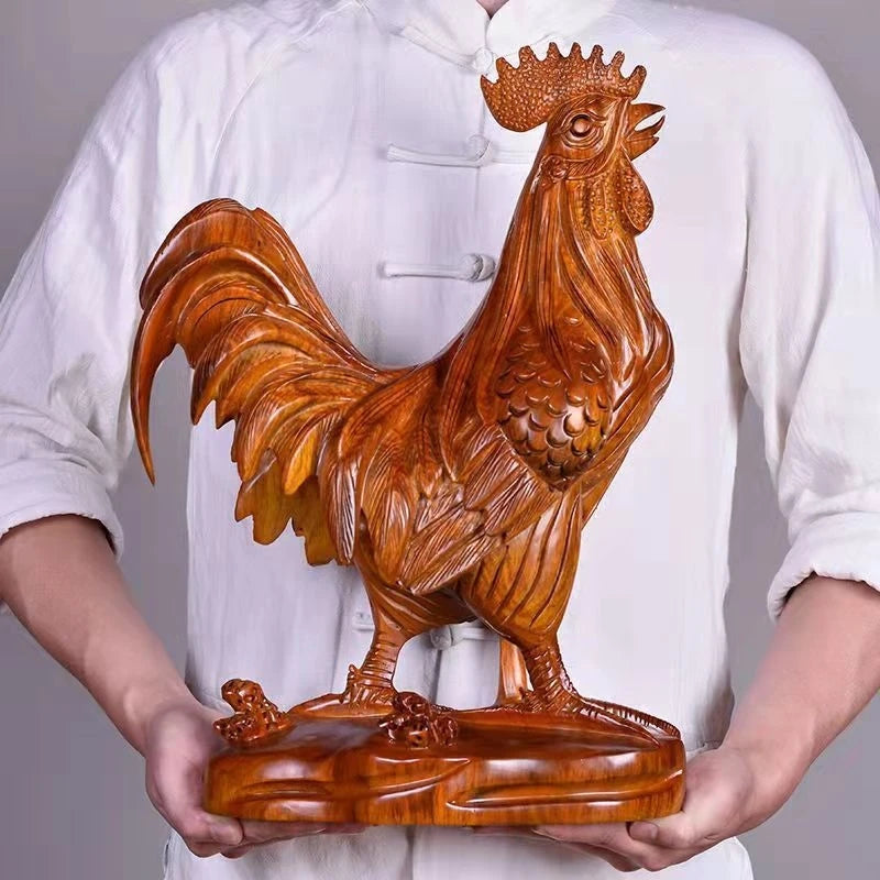 Living room wood carving, big rooster, flower pear, solid wood, fortune making, twelve zodiac zodiac, black sandalwood crafts