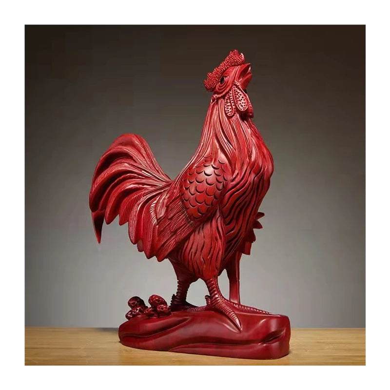 Living room wood carving, big rooster, flower pear, solid wood, fortune making, twelve zodiac zodiac, black sandalwood crafts