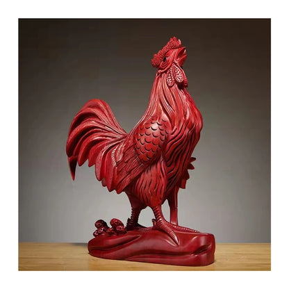 Living room wood carving, big rooster, flower pear, solid wood, fortune making, twelve zodiac zodiac, black sandalwood crafts