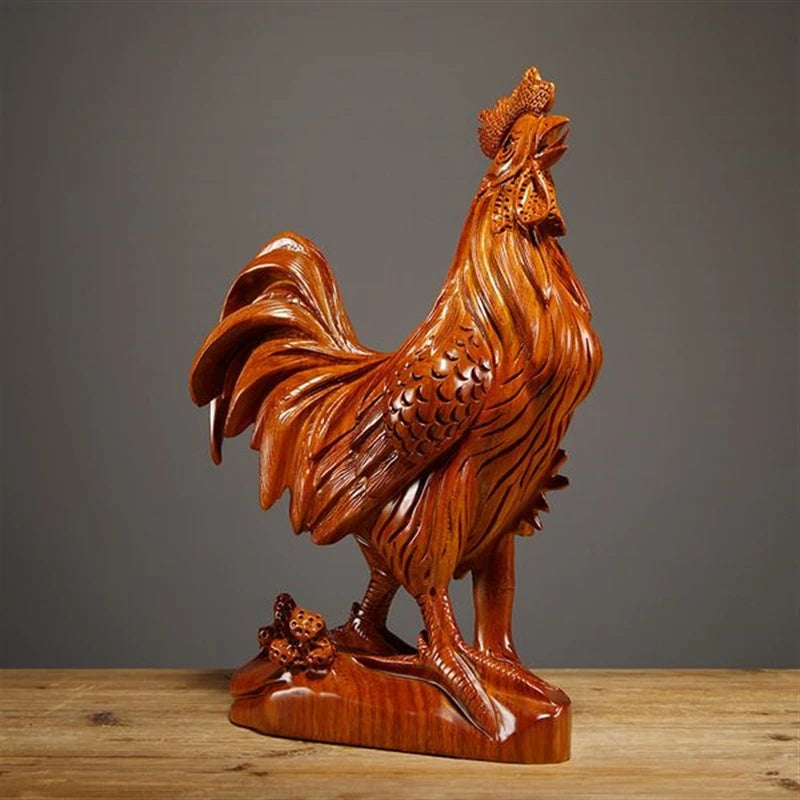Living room wood carving, big rooster, flower pear, solid wood, fortune making, twelve zodiac zodiac, black sandalwood crafts