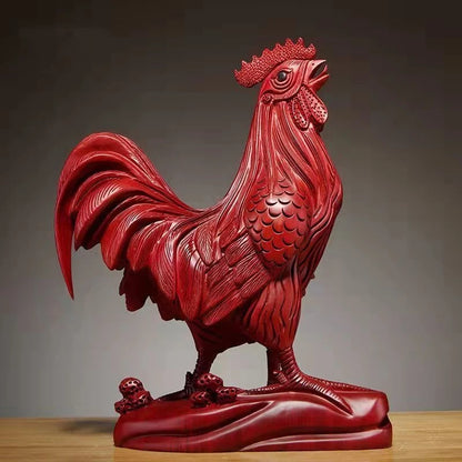 Living room wood carving, big rooster, flower pear, solid wood, fortune making, twelve zodiac zodiac, black sandalwood crafts