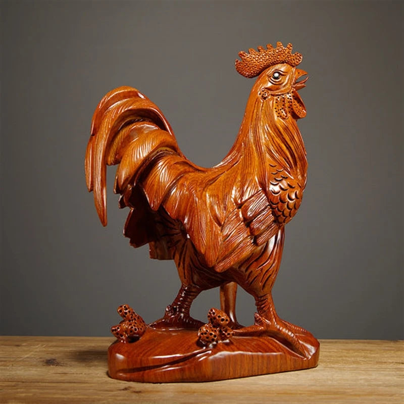 Living room wood carving, big rooster, flower pear, solid wood, fortune making, twelve zodiac zodiac, black sandalwood crafts