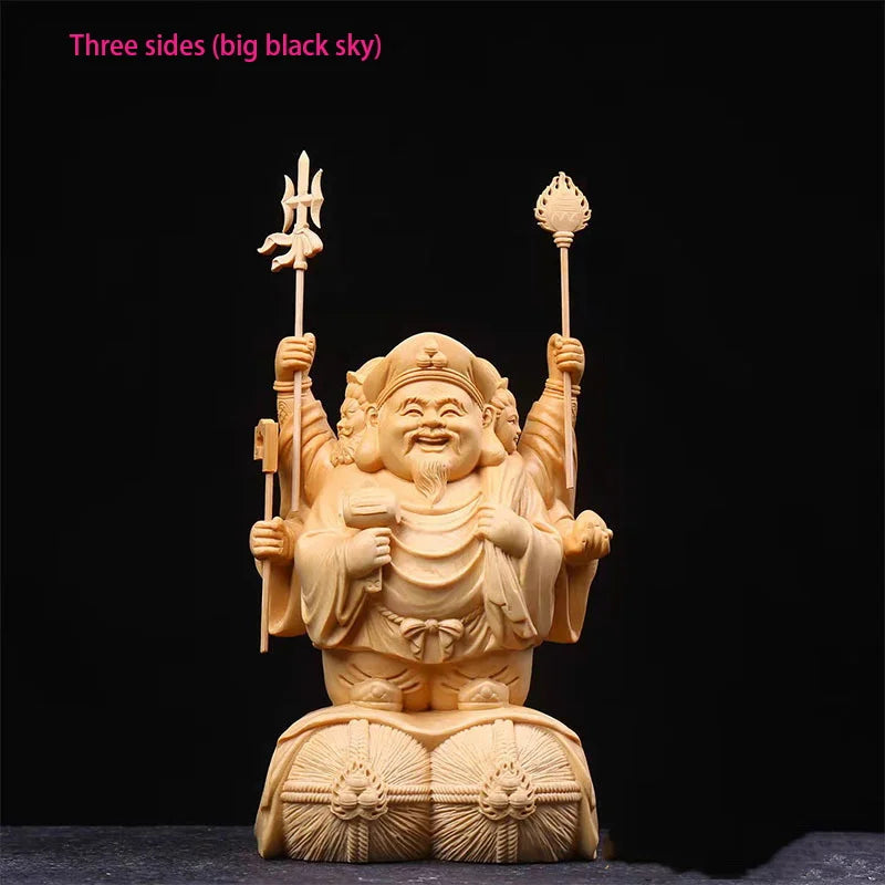 Lndia Big Black Sky Guardian God Solid Wood Statue，Solid Wood Carving  High-end Home Living Room Feng Shui Characters Idol