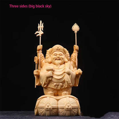 Lndia Big Black Sky Guardian God Solid Wood Statue，Solid Wood Carving  High-end Home Living Room Feng Shui Characters Idol