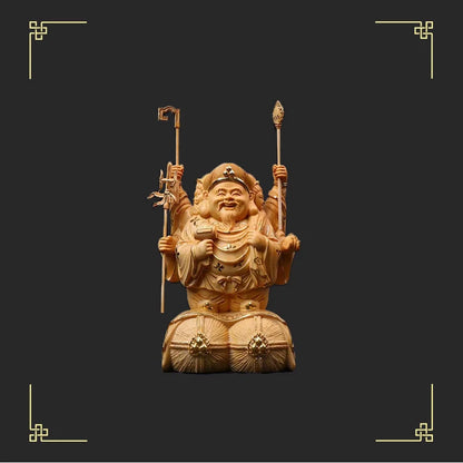 Lndia Big Black Sky Guardian God Solid Wood Statue，Solid Wood Carving  High-end Home Living Room Feng Shui Characters Idol