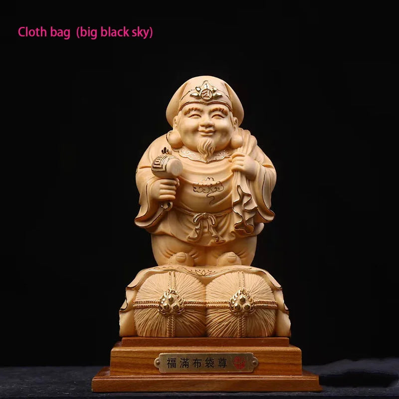 Lndia Big Black Sky Guardian God Solid Wood Statue，Solid Wood Carving  High-end Home Living Room Feng Shui Characters Idol