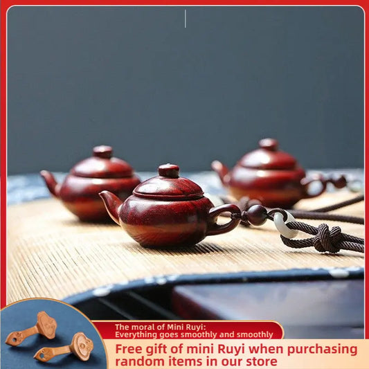 Lobular Red Sandalwood Hand Put Teapot Hand Piece Carved Text Play Sandalwood Pendant Office Decoration Modern Arts and Crafts