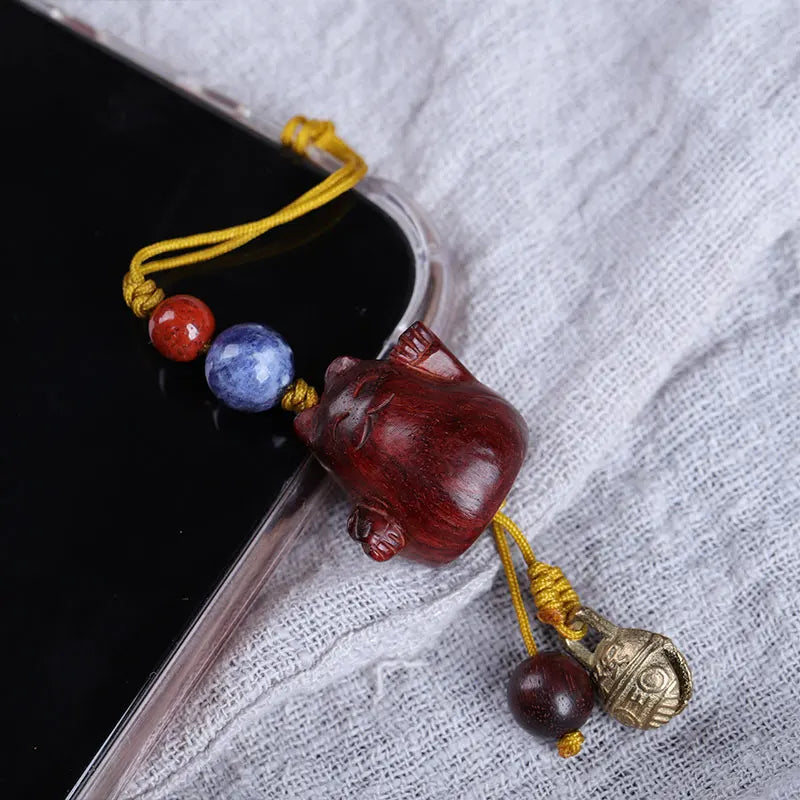 Lobular Rosewood 2cm Wood Sculpture Mascot Lucky Cat Pendant Bag Pendant Lucky deduction Wall Decoration Home Décor