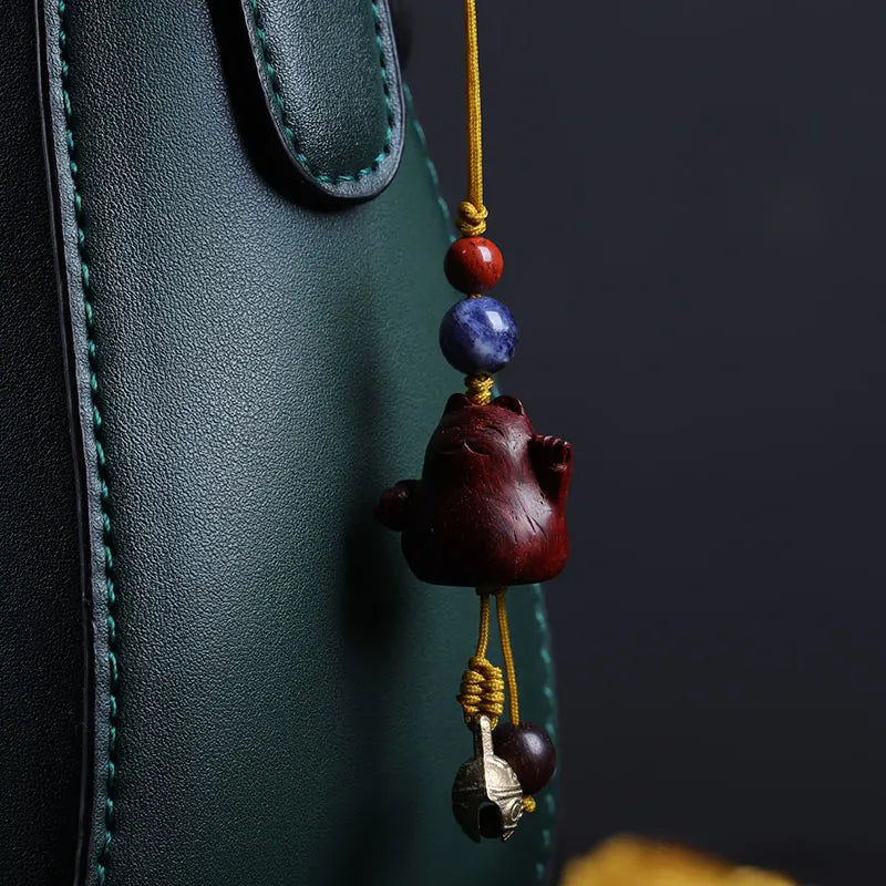 Lobular Rosewood 2cm Wood Sculpture Mascot Lucky Cat Pendant Bag Pendant Lucky deduction Wall Decoration Home Décor
