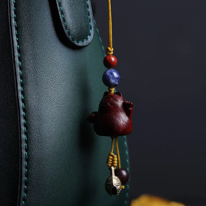 Lobular Rosewood 2cm Wood Sculpture Mascot Lucky Cat Pendant Bag Pendant Lucky deduction Wall Decoration Home Décor