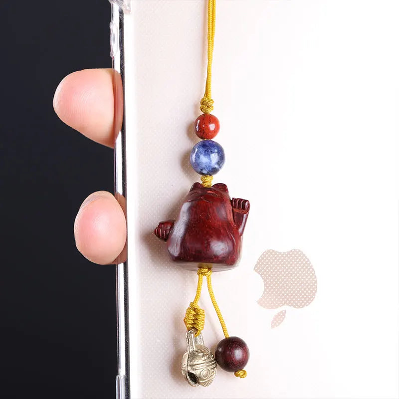 Lobular Rosewood 2cm Wood Sculpture Mascot Lucky Cat Pendant Bag Pendant Lucky deduction Wall Decoration Home Décor