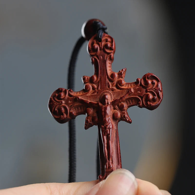 Lobular Rosewood 5cm Christianity Cross Pendant Car Hanging Wall Decoration Wood Sculpture Collection
