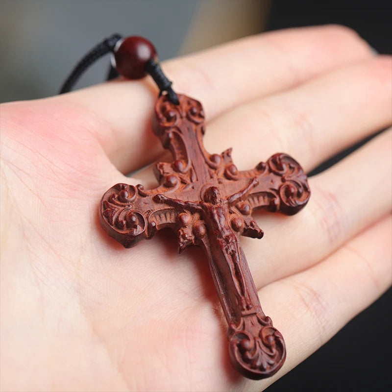 Lobular Rosewood 5cm Christianity Cross Pendant Car Hanging Wall Decoration Wood Sculpture Collection