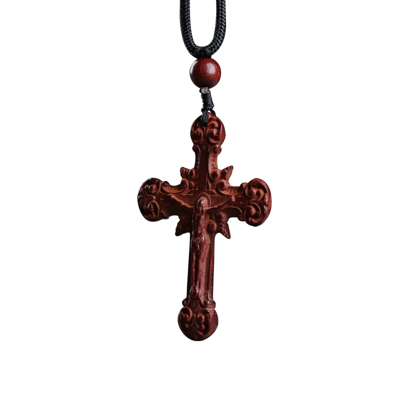 Lobular Rosewood 5cm Christianity Cross Pendant Car Hanging Wall Decoration Wood Sculpture Collection
