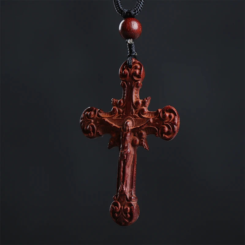 Lobular Rosewood 5cm Christianity Cross Pendant Car Hanging Wall Decoration Wood Sculpture Collection