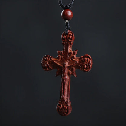Lobular Rosewood 5cm Christianity Cross Pendant Car Hanging Wall Decoration Wood Sculpture Collection