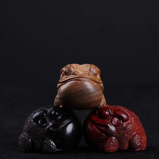 Lobular Rosewood Ebony Green sandalwood toad Real Wood Office Decoration Feng Shui Wood Statue Wood Sculpture Animal Sculpture