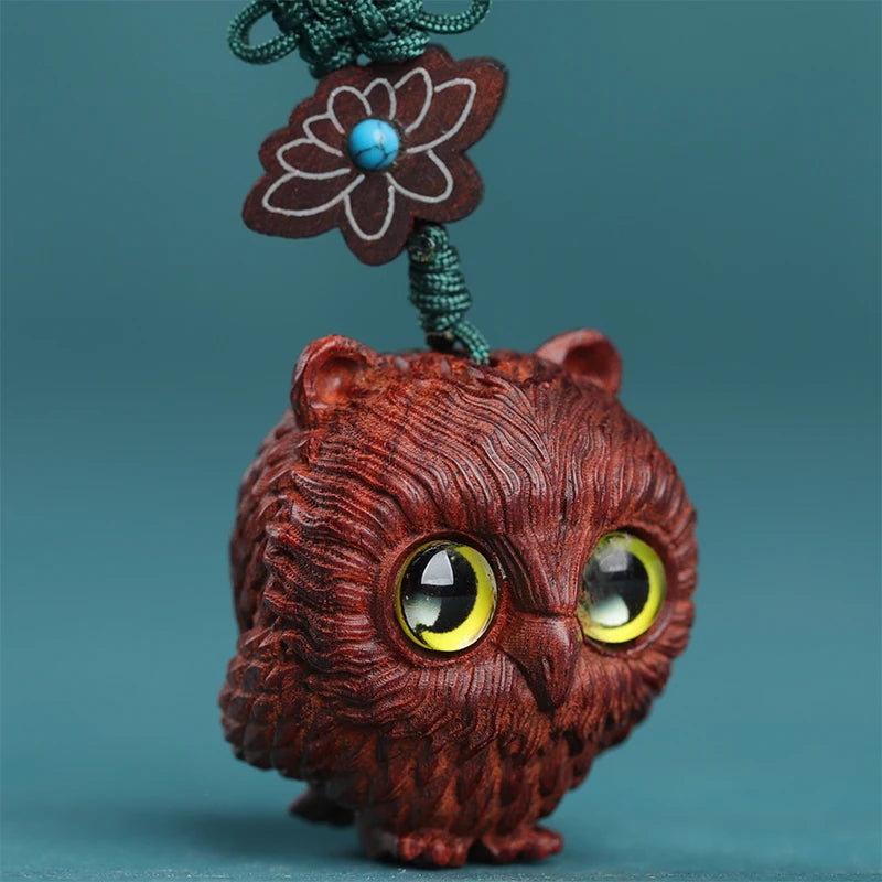 Lobular Rosewood Real Wood Wood Sculpture Animal Sculpture Car Hanging Bag Pendant Owl Wood Statue Collection Mascot Lucky Wall