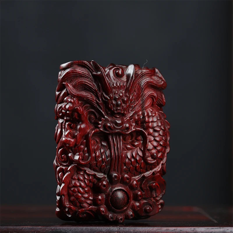Lobular Rosewood Wood Sculpture Real Wood Wooden sign Traditional Chinese dragon Animal Sculpture Collection Car Hanging