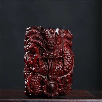 Lobular Rosewood Wood Sculpture Real Wood Wooden sign Traditional Chinese dragon Animal Sculpture Collection Car Hanging