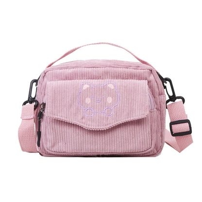 Lolita Girl Handbag Corduroy Shoulder Crossbody Bag Bear Messenger Bag Daughter