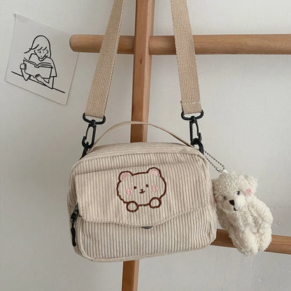 Lolita Girl Handbag Corduroy Shoulder Crossbody Bag Bear Messenger Bag Daughter