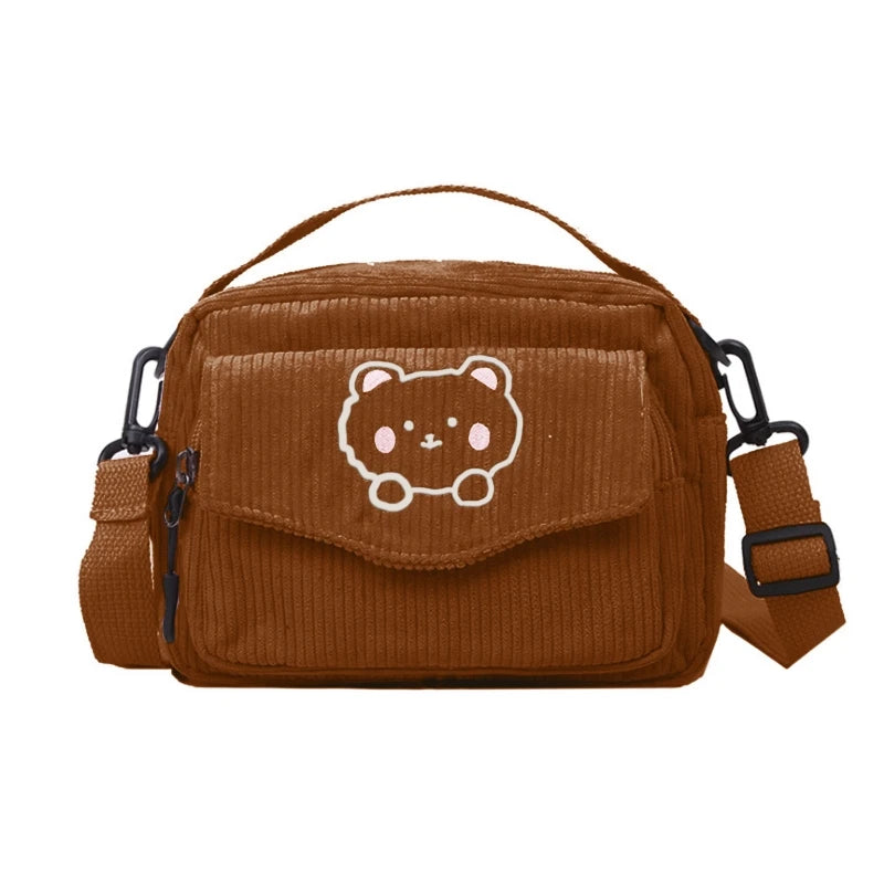 Lolita Girl Handbag Corduroy Shoulder Crossbody Bag Bear Messenger Bag Daughter