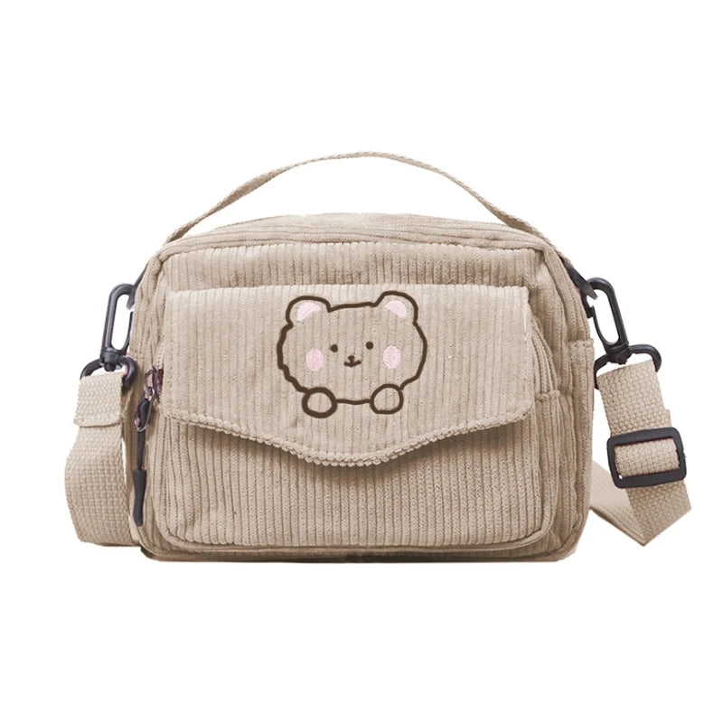 Lolita Girl Handbag Corduroy Shoulder Crossbody Bag Bear Messenger Bag Daughter