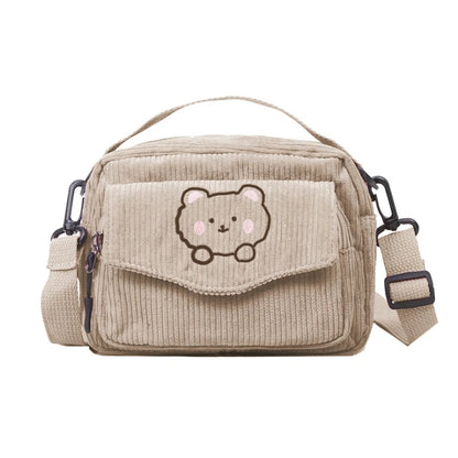 Lolita Girl Handbag Corduroy Shoulder Crossbody Bag Bear Messenger Bag Daughter