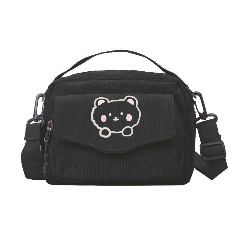 Lolita Girl Handbag Corduroy Shoulder Crossbody Bag Bear Messenger Bag Daughter