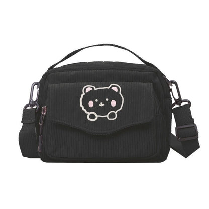 Lolita Girl Handbag Corduroy Shoulder Crossbody Bag Bear Messenger Bag Daughter