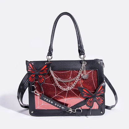 Lolita Girls Gothic Itabags Shoulder Bags Briefcases Demon Labyrinth Butterfly Chains Transparent Layer Party Vintage HandBags