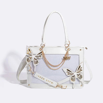 Lolita Girls Gothic Itabags Shoulder Bags Briefcases Demon Labyrinth Butterfly Chains Transparent Layer Party Vintage HandBags
