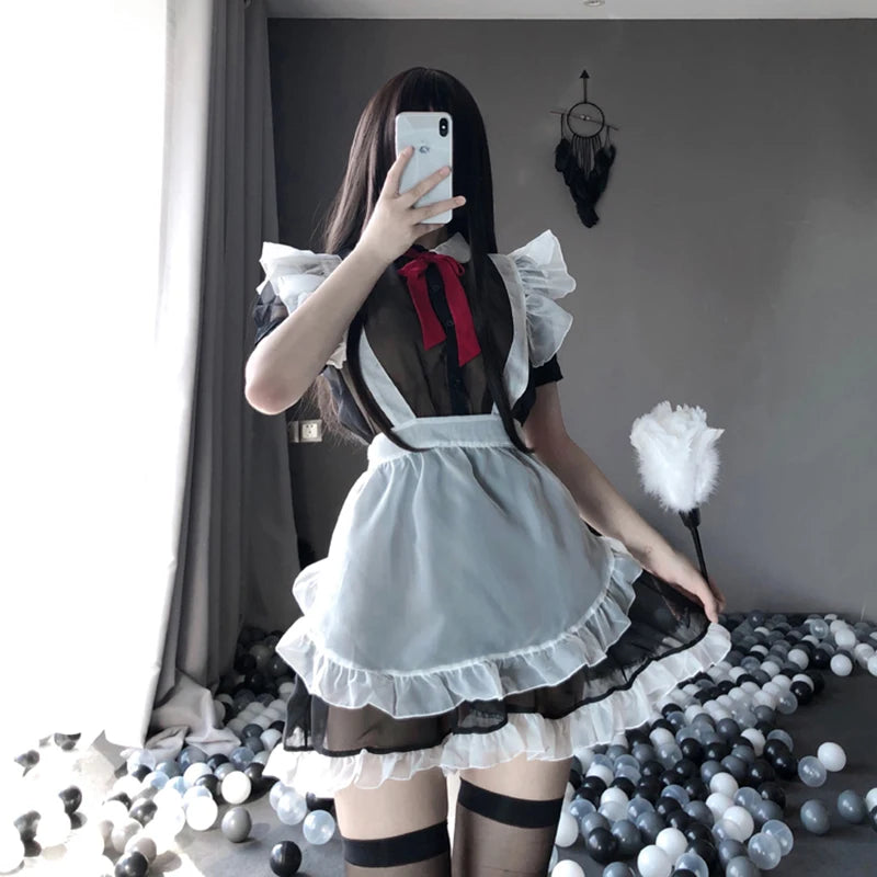 Lolita Maid Dresses Uniform Girl Transparent Erotic Role Play Cute Sexy Women Lingerie Costumes Servant