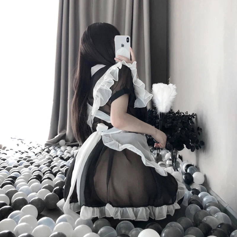 Lolita Maid Dresses Uniform Girl Transparent Erotic Role Play Cute Sexy Women Lingerie Costumes Servant