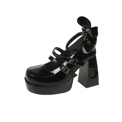 Lolita Style Women Girl Pumps Moon Star Buckle Hollowed Out Thick Block High Heels Mary Janes Party Wedding Bridesmaid Shoes