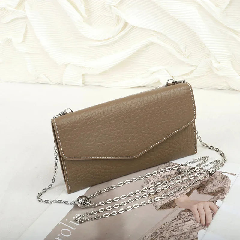 Long Leather Purse Women 2024 New Advanced First Layer Cowhide Hand Holding Fashion Small Crossbody Bag Gift Set Nice-lookin