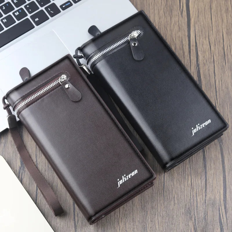 Long Men's Business Wallet with Zipper Portable Large Capacity PU Wallet Multi-card Anti-theft Brush Soft Leather Bag