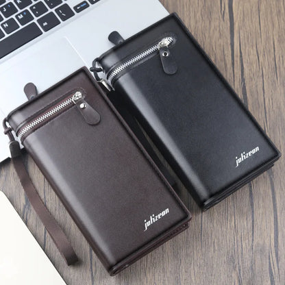 Long Men's Business Wallet with Zipper Portable Large Capacity PU Wallet Multi-card Anti-theft Brush Soft Leather Bag