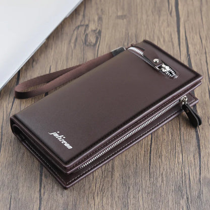 Long Men's Business Wallet with Zipper Portable Large Capacity PU Wallet Multi-card Anti-theft Brush Soft Leather Bag