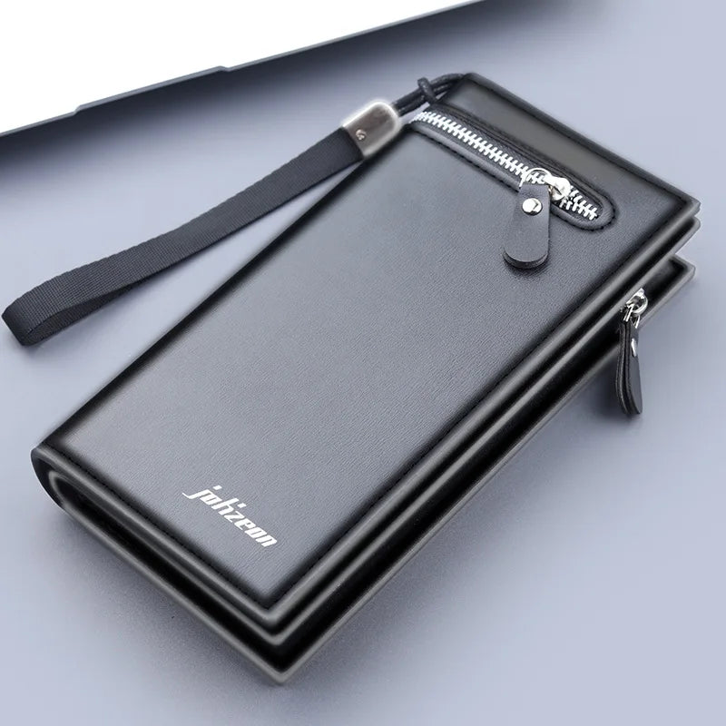 Long Men's Business Wallet with Zipper Portable Large Capacity PU Wallet Multi-card Anti-theft Brush Soft Leather Bag
