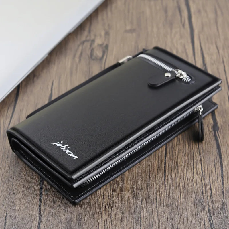 Long Men's Business Wallet with Zipper Portable Large Capacity PU Wallet Multi-card Anti-theft Brush Soft Leather Bag