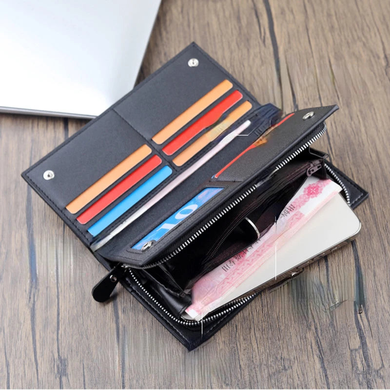 Long Men's Business Wallet with Zipper Portable Large Capacity PU Wallet Multi-card Anti-theft Brush Soft Leather Bag
