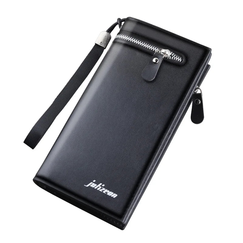 Long Men's Business Wallet with Zipper Portable Large Capacity PU Wallet Multi-card Anti-theft Brush Soft Leather Bag