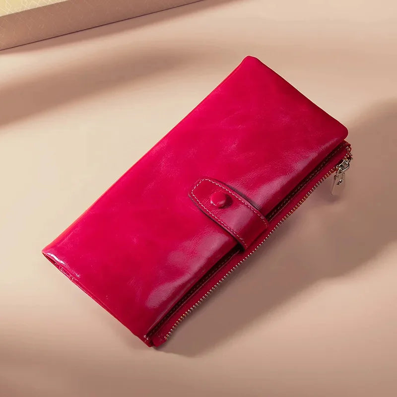 Long The First Layer of Cowhide Business Retro Waxed Leather Women's Wallets