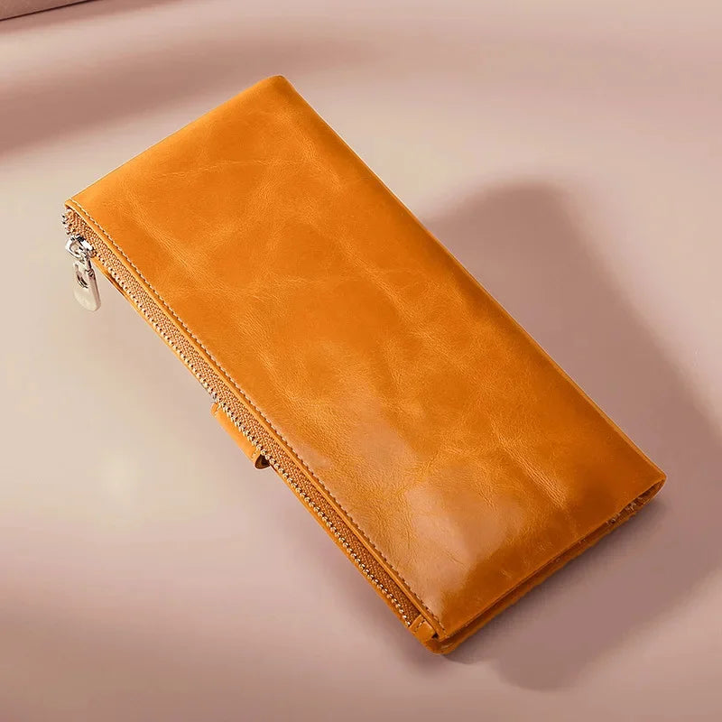 Long The First Layer of Cowhide Business Retro Waxed Leather Women's Wallets