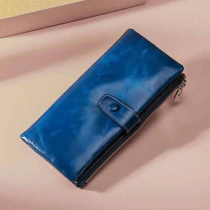 Long The First Layer of Cowhide Business Retro Waxed Leather Women's Wallets