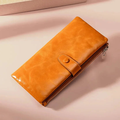 Long The First Layer of Cowhide Business Retro Waxed Leather Women's Wallets