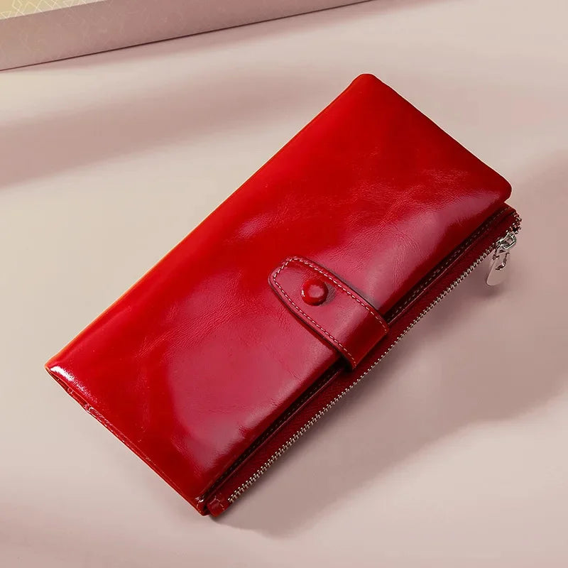 Long The First Layer of Cowhide Business Retro Waxed Leather Women's Wallets