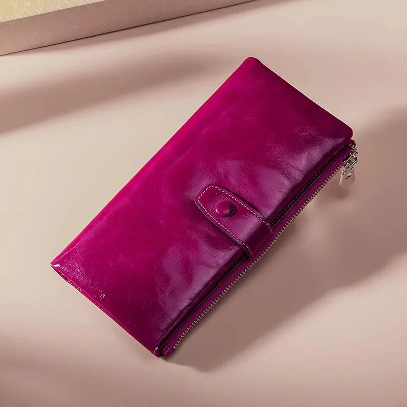 Long The First Layer of Cowhide Business Retro Waxed Leather Women's Wallets